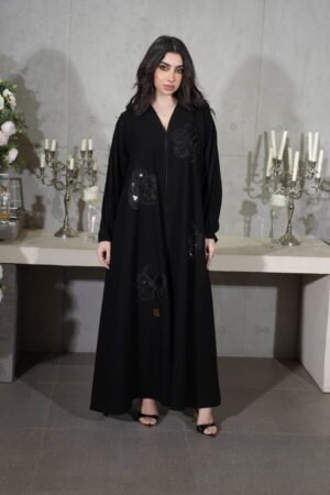عبايه كوبا مطرز ورد اسود