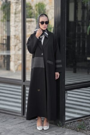 بليزر كريب جاكارد مشخط اسود