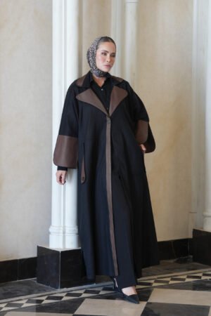 بليزر لينن طبيعي اسود مع بني