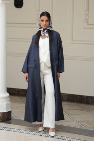 بليزر لينن طبيعي كحلي بطابع الجينز