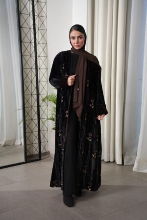 عباية مخمل مشخط الشك X تطريز