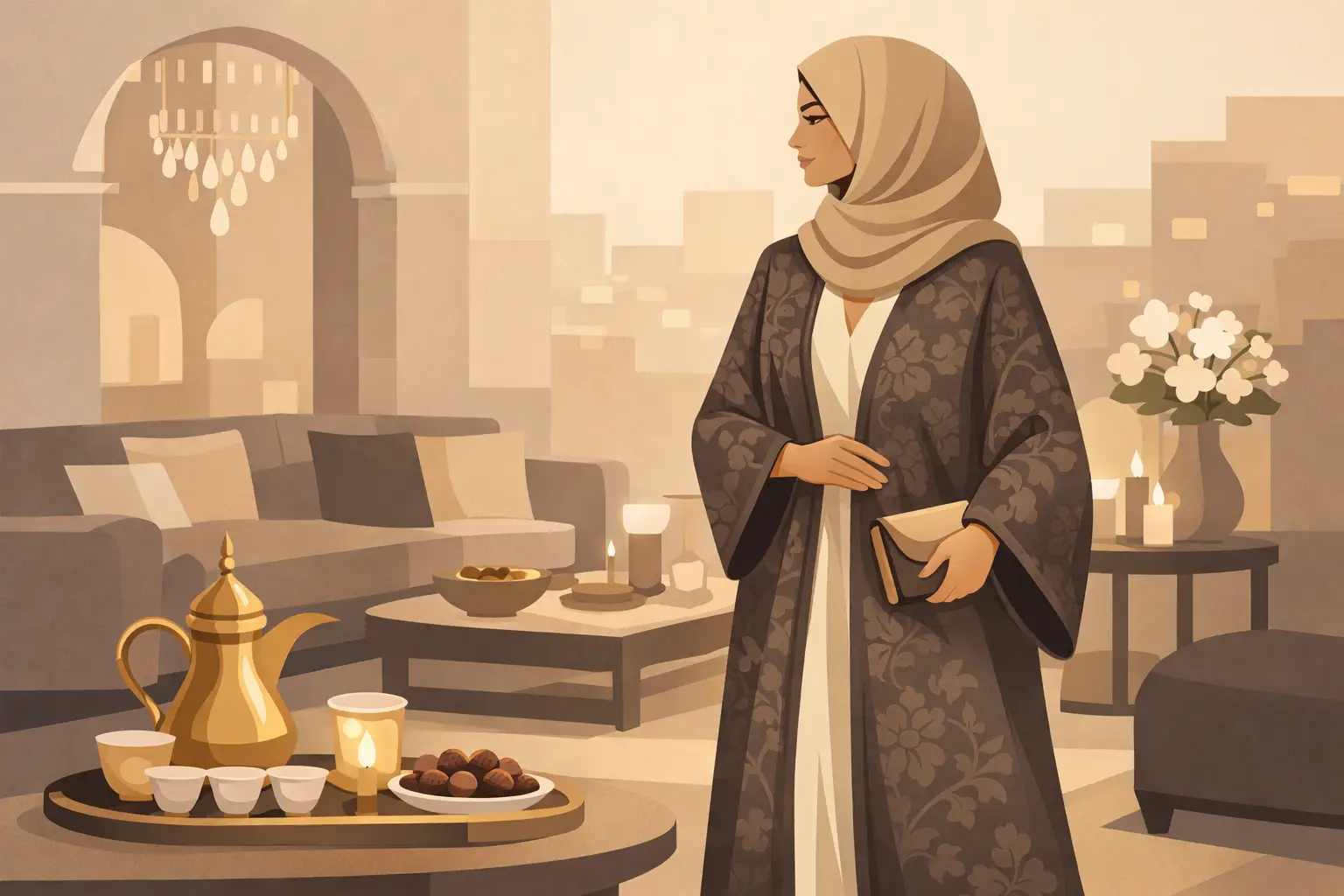 تنسيق عباية جاكار للضيافة بإطلالات أنيقة