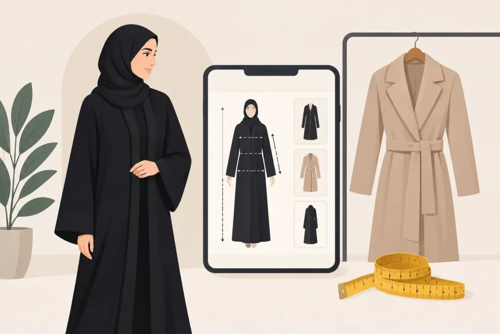 دليل المقاسات أونلاين للعبايات والمعاطف