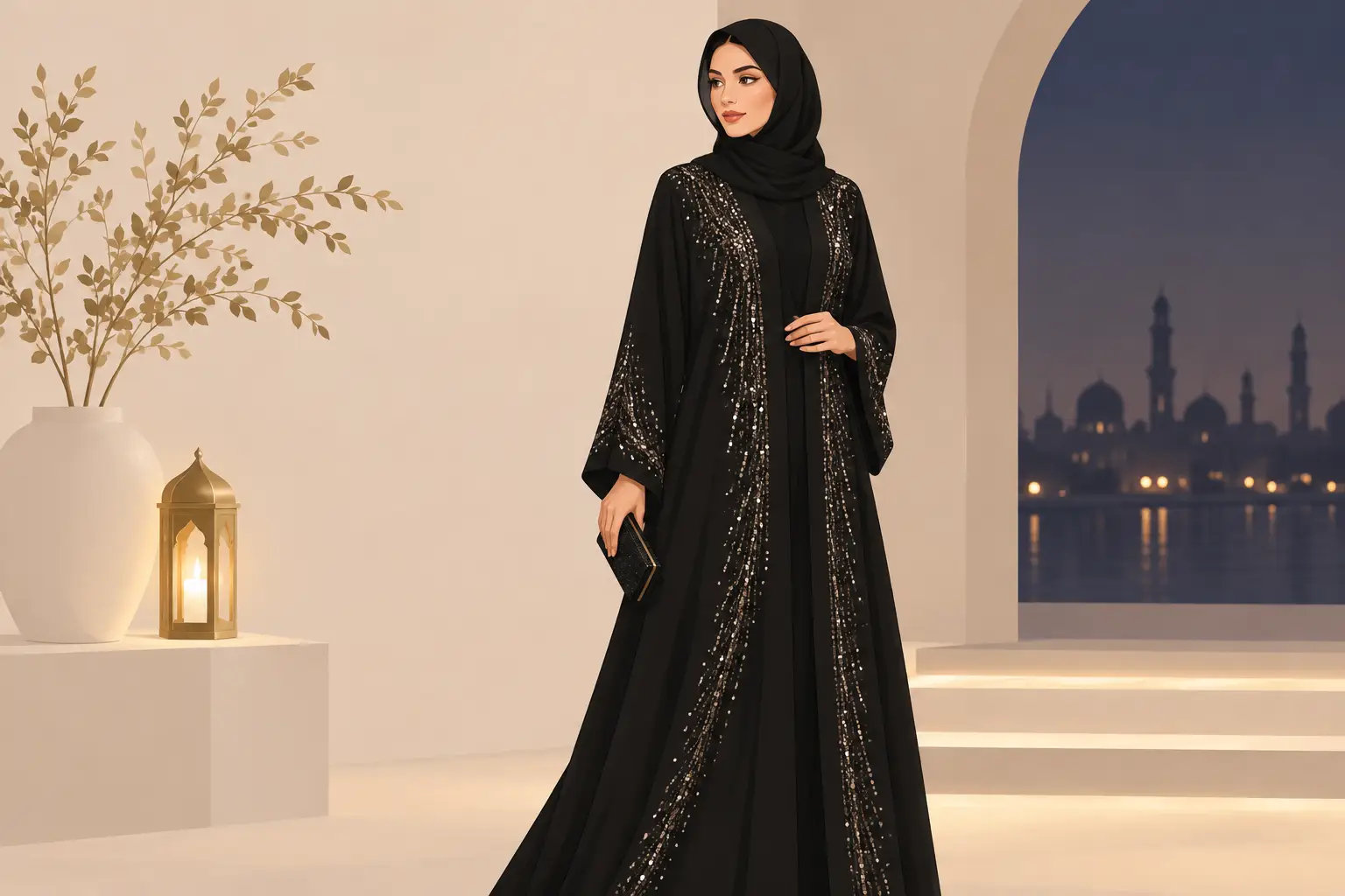 عباية ترتر للمساء لإطلالة أنيقة في مناسباتك